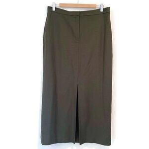 Vintage Rafaella Wool Green Minimalist Midi Skirt w/ Front Slit - Size XL